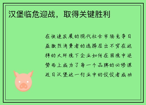 汉堡临危迎战，取得关键胜利