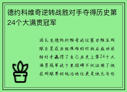 德约科维奇逆转战胜对手夺得历史第24个大满贯冠军